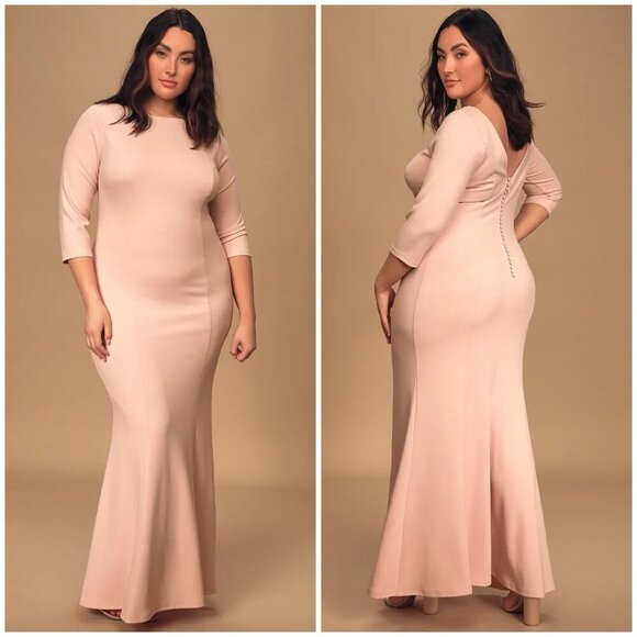 NWT Glamour Galore Blush Pink Button Back Maxi Dress Womens Large - Picture 1 of 12